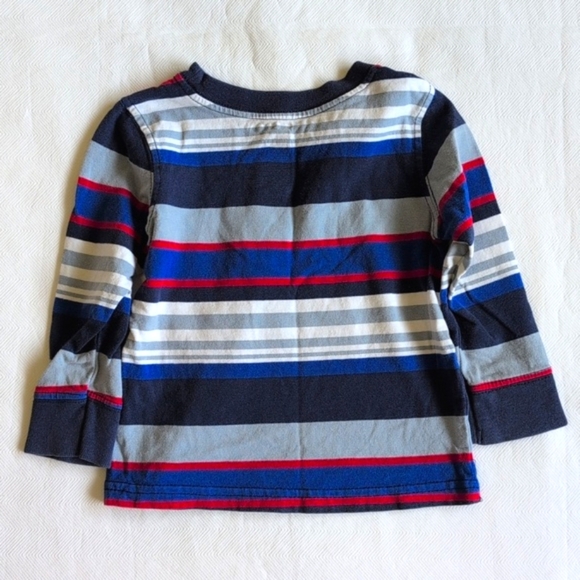 old navy classic blue striped long sleeve crewneck shirt 18-24 months baby boy - Picture 4 of 4